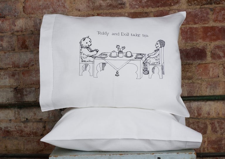 Pillow *Teddy and Doll take tea*