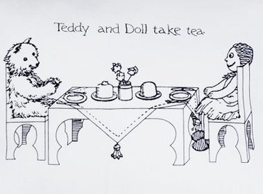 Pillow *Teddy and Doll take tea*