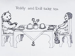 Pillow *Teddy and Doll take tea*